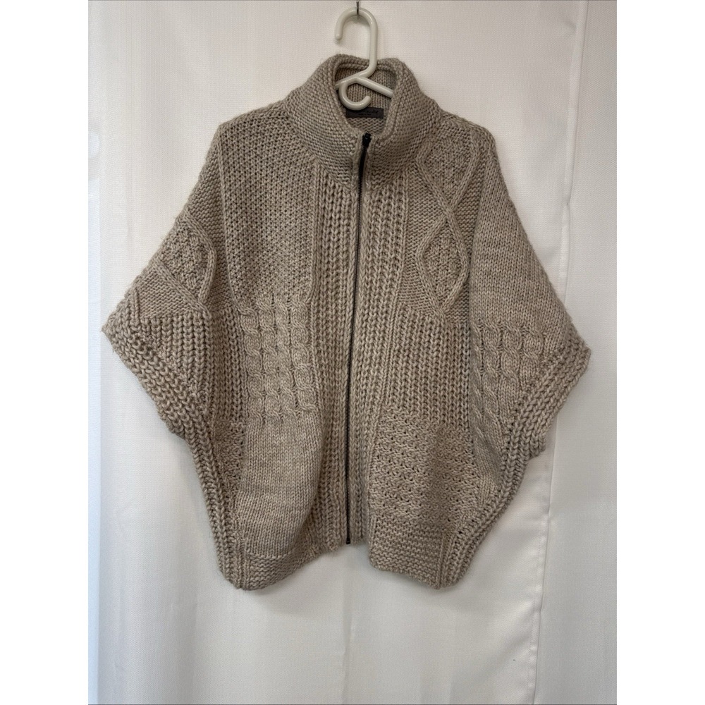Elsamanda Italy Alpaca Wool Blend Cable Knit Full Zip Vest Sweater Beige One Sz